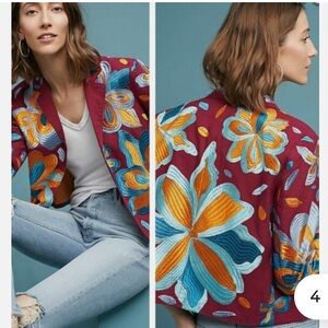 Anthropologie Cittwa Woodstock Jacket Embroidered Bohemian Blazer XS Coachella